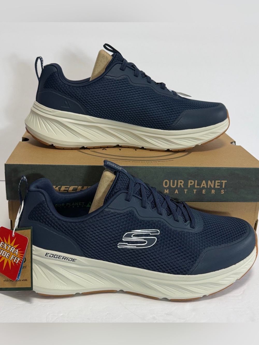 Skechers Edgeride Men's Sz 10 Extra Wide Navy Sneakers Relaxed Fit Memory Foam